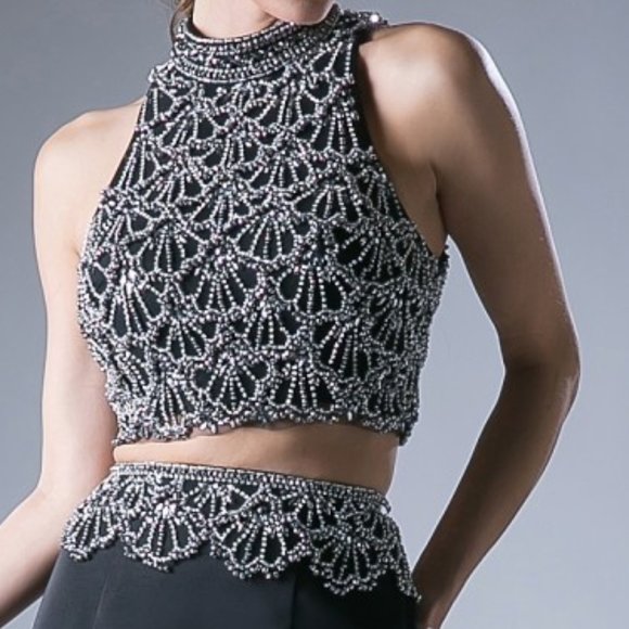 NEW LONG TWO PIECES MERMAID EMBROIDERED DRESS WITH CUTOUT ZIPPER BACK CD 11574 - Picture 4 of 8